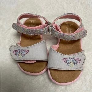 TOMS Kids Sandals with Pink and Gray Butterfly Design sz 4